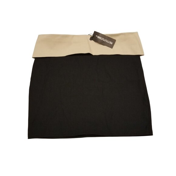 NWT PrettyLittleThing Black Stretch Woven Fold Over Detail Micro Mini Skirt Smal - Picture 1 of 12